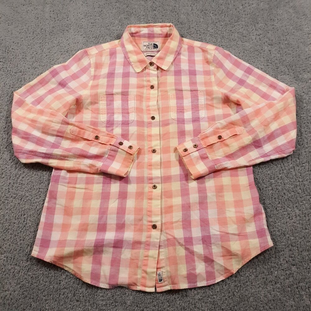 The‎ North Face Button Up Casual Shirt Womens Size Large Multicolor Light Cotton